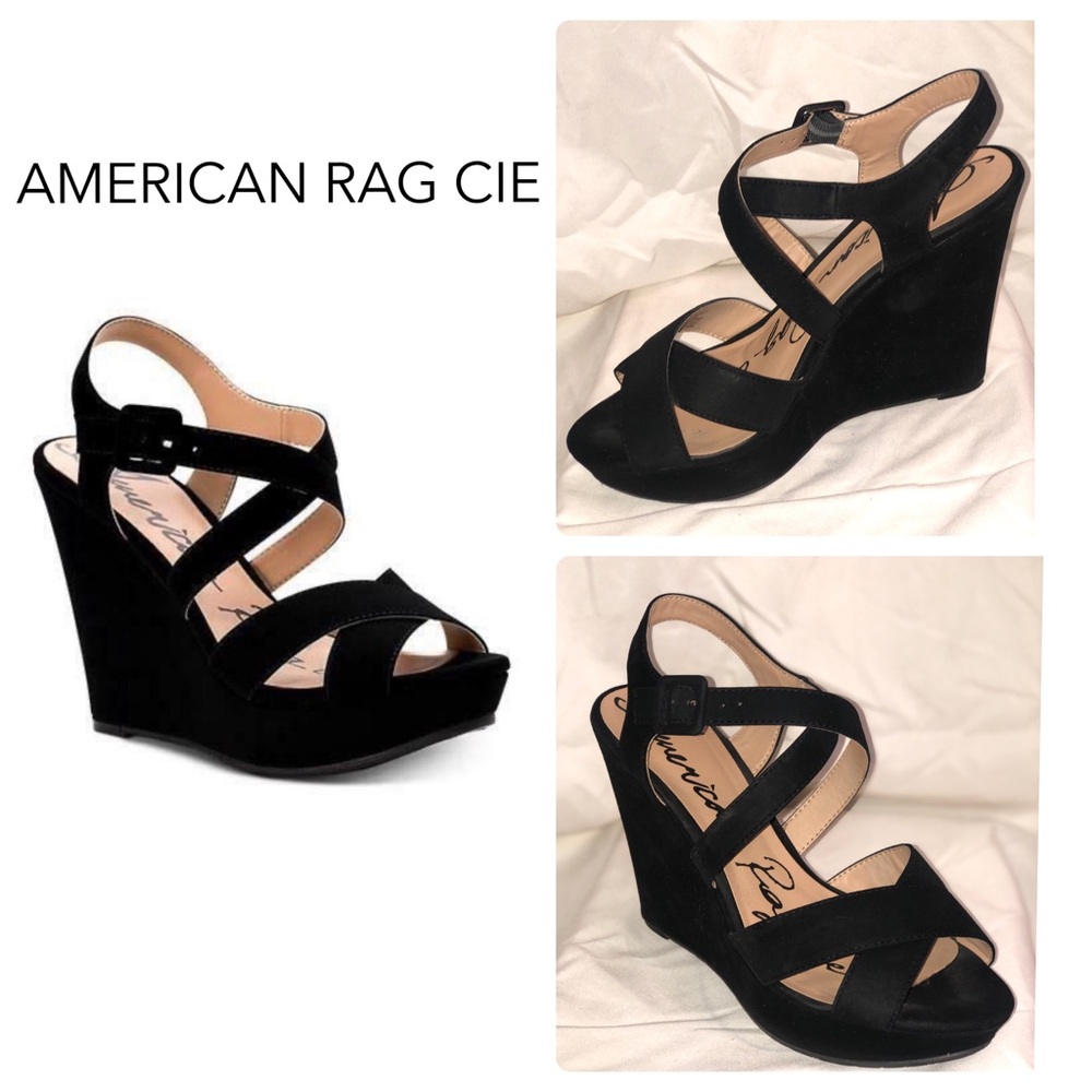 Black cross open toe wedge